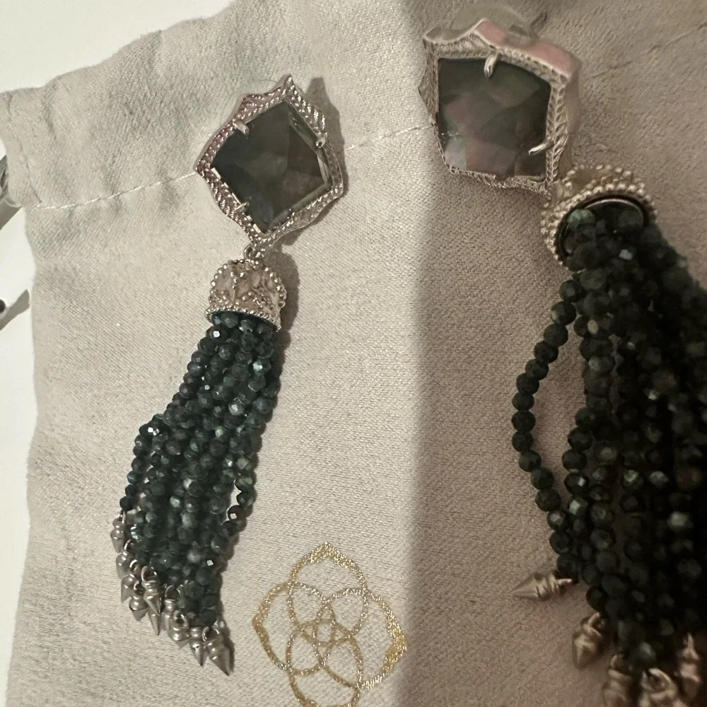 Kendra Scott Misha Tassel Earrings Black Mother of Pearl and Silver Tone Metal